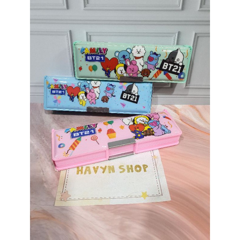 kotak pensil BTS BT21/pencil case/tempat pensil MAGNET BTS/plastik BTS-4