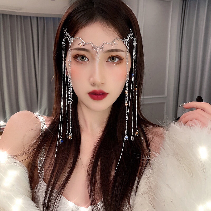 Aksesoris Rambut Wanita Model Rantai Geometri Hias Kristal Gaya Kuno Untuk Kostum Shooting