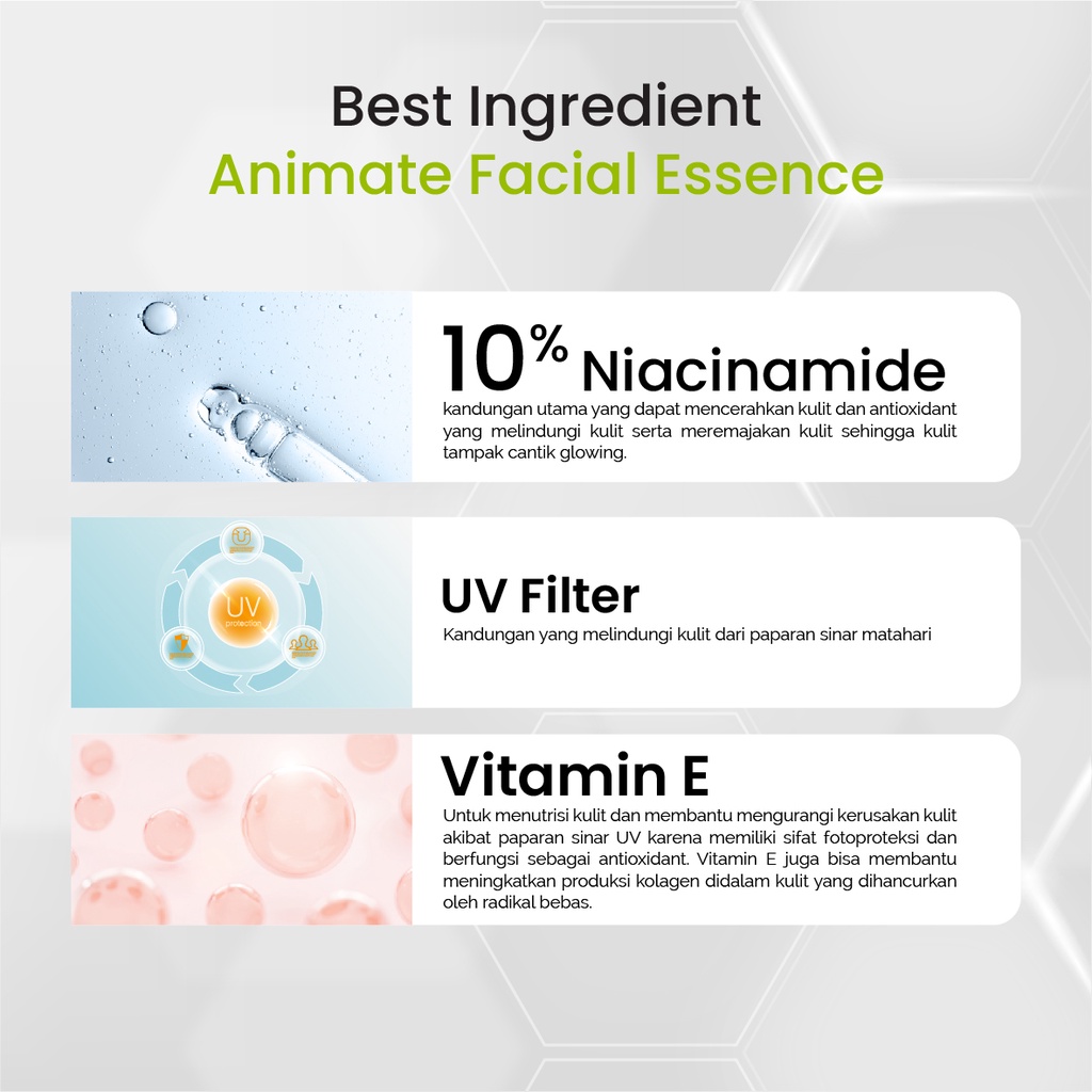 Animate Facial Essence Serum Vitamin E Asli 100% Original BPOM dan Halal isi 60 kapsul Wajah Cerah Seketika