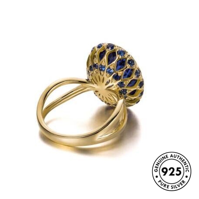 Cincin Lapis Silver 925 Unik Elegan Dengan Sapphire Untuk Wanita