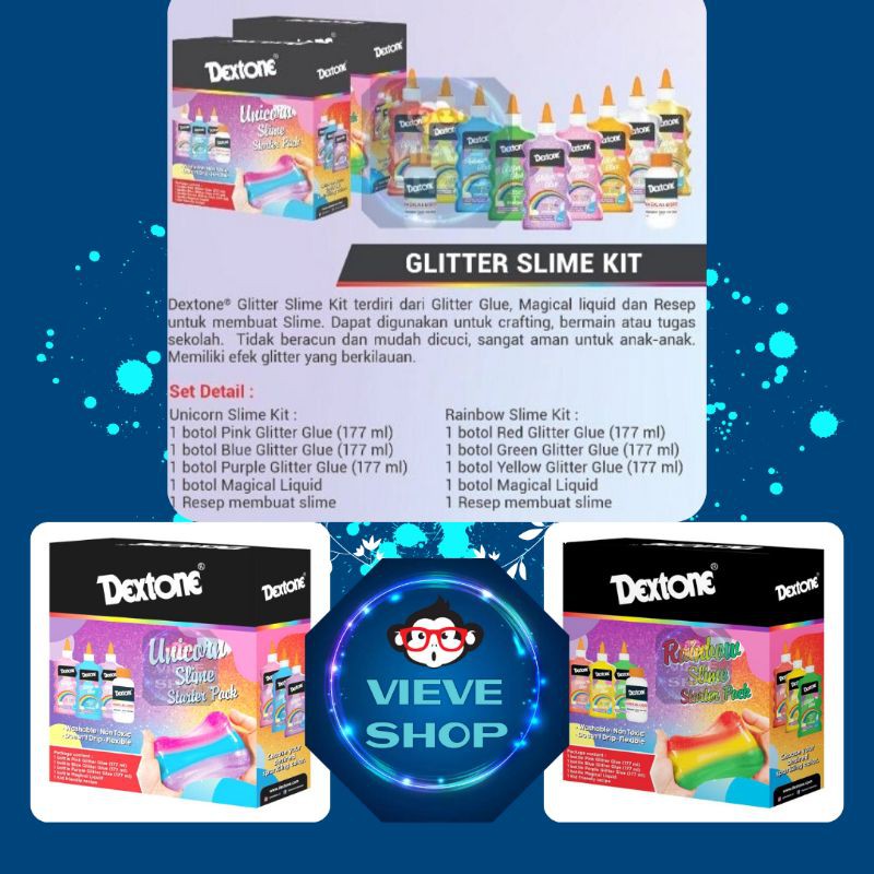 Dextone Glitter Slime Kit - Paket Slime Unicorn atau Rainbow - original - asli