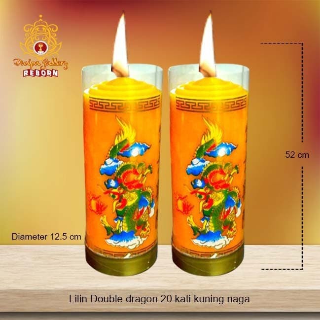 Lilin/Candle Puja Sembahyang Double Dragon 20 Kati Kuning Naga