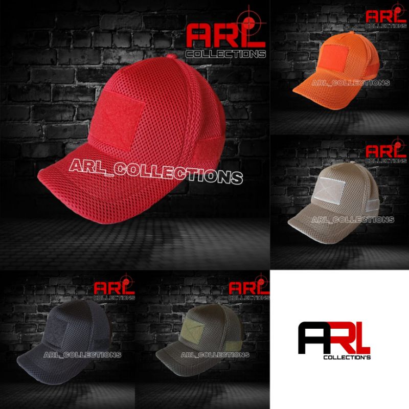 topi jaring velcro tactical / topi jala army double mes warna hitam/orange/merah/hijau army/cream