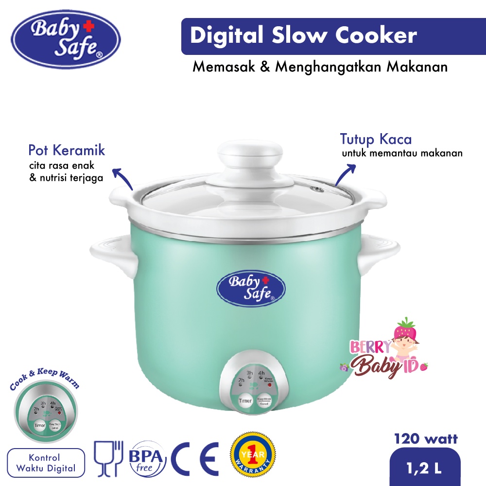 Baby Safe Digital Slow Cooker 1,2 Liter Multifungsi LB07M Perlengkapan MPASI BBS077 Berry Mart