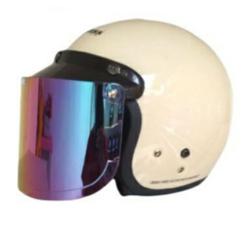 Helm  Bogo Polos Dewasa Pria Wanita Full Leher Kaca datar Helm Bogo Kaca Flat Smoke