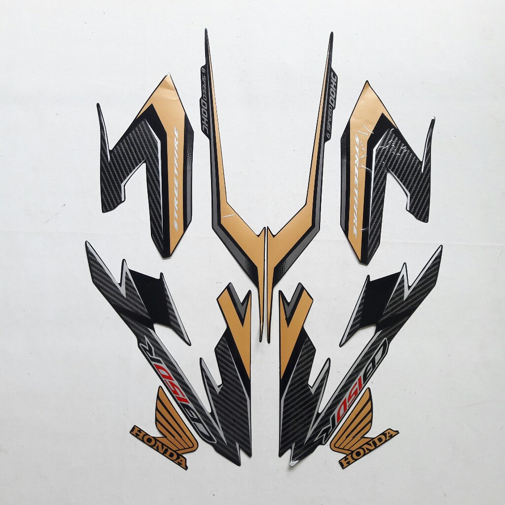 stiker striping motor honda cb150r 2017 full hitam-gold