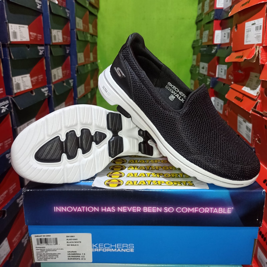 Skechers Go Walk 5 15901-BKW Sepatu Slip On Wanita OriginaL