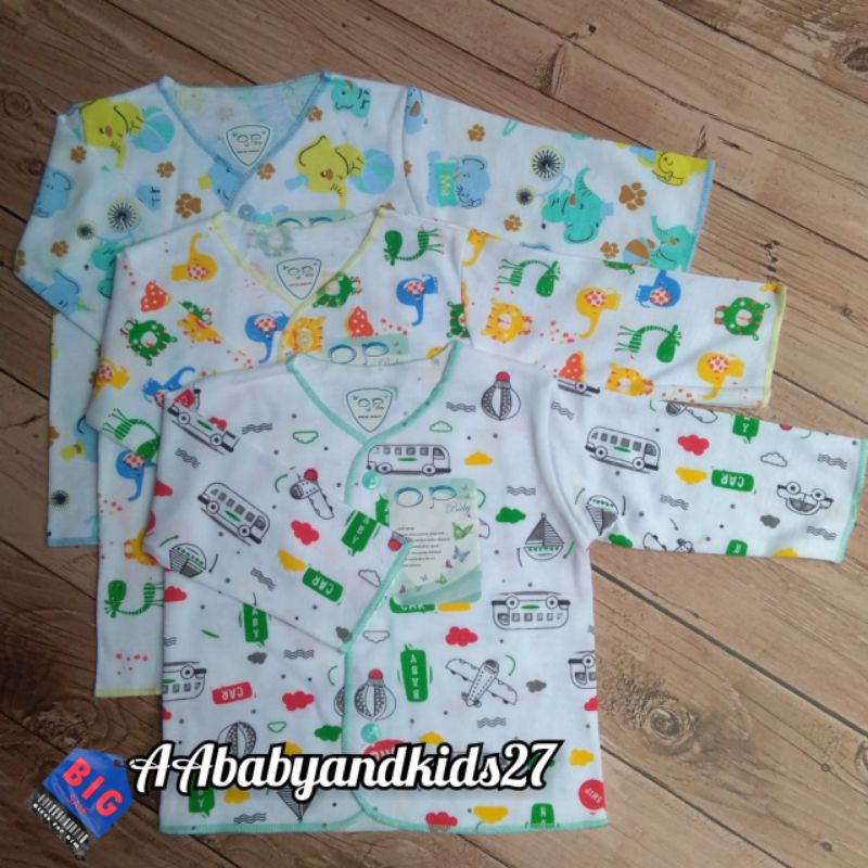 OP 3PC Baju Bayi Lengan Panjang Full Print Nyaman dan SNI Usia 0-6Bulan