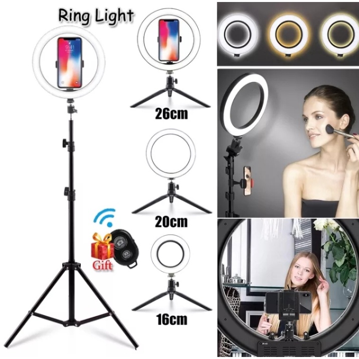 Paket Super Hemat Tripod 2,1 Meter Plus Ring Fill Light 26 CM Plus Lampu Led Ring Light Photography Lighting / 26CM untuk Livestreaming