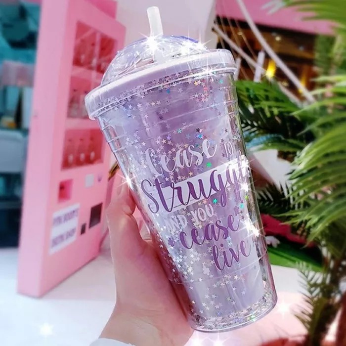 DISKON TERMURAH Glitter Tumbler Cups Blink Gelas Botol Minum Air Sedotan 450ml Glitter Tumbler Cups Blink Gelas Botol Minum Air Sedotan 450ml / Botol