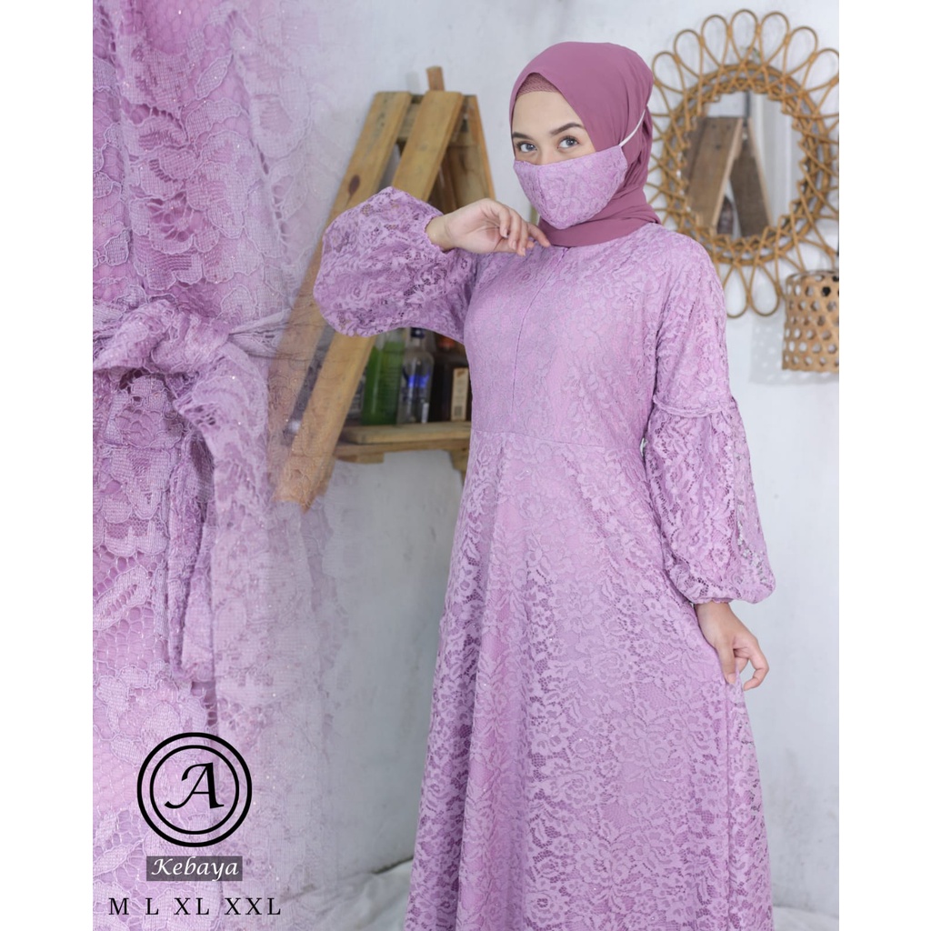 Kadai.baju / Gamis brukat jumbo  / Gamis brukat tangan balon / Gamis tulle bordir Size M L XL XXL