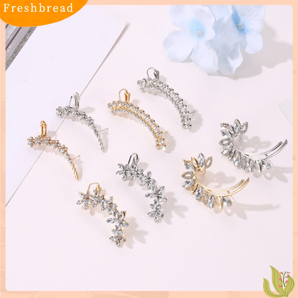 Fresh| 1pc Anting Klip Telinga Wanita Model Bunga Butterfly Helix Hias Berlian Imitasi