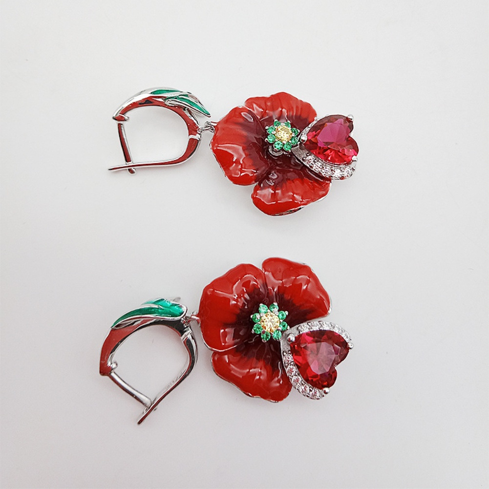 Hu Hu Hu Hu Hu Alat Bantu Pasang Kacamata♡ Set Kalung Anting Cincin Liontin Bunga Ruby Imitasi Bentuk Hati Untuk Wanita