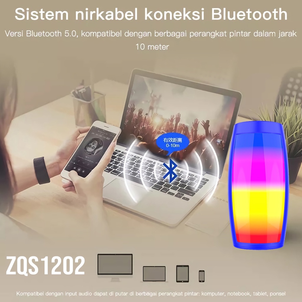 ERRLY ZQS1202 Speaker Bluetooth LED RGB Wireless Portable TG157 / TG-157