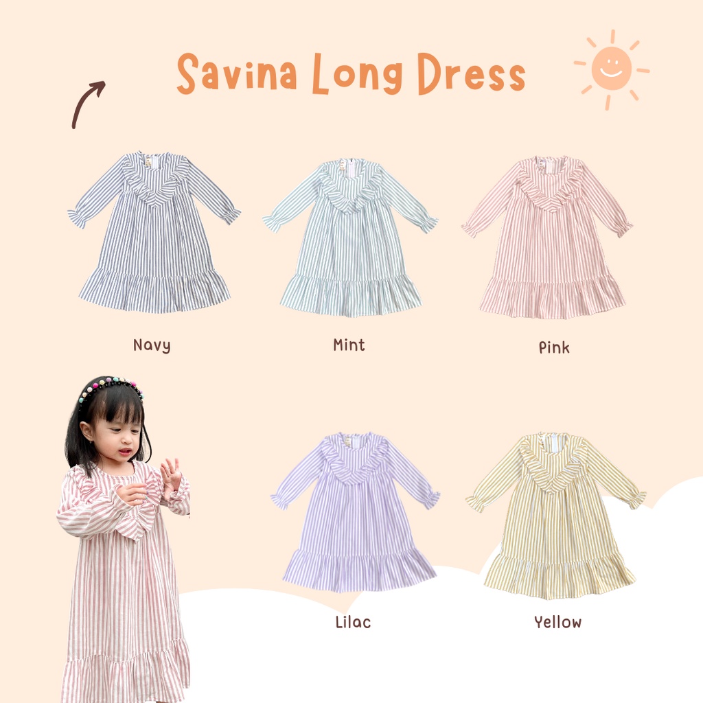 Yobebee Savina Long Dress Anak Perempuan Usia 2 3 4 6 7 Tahun Baju Gamis Anak Gaun Babydoll Korea Daster Kids Motif Stripe Garis Salur Katun Lembut Model Baju Casual Muslim Ngaji Anak Cewek