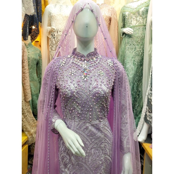 gaun pengantin dress duyung lilac