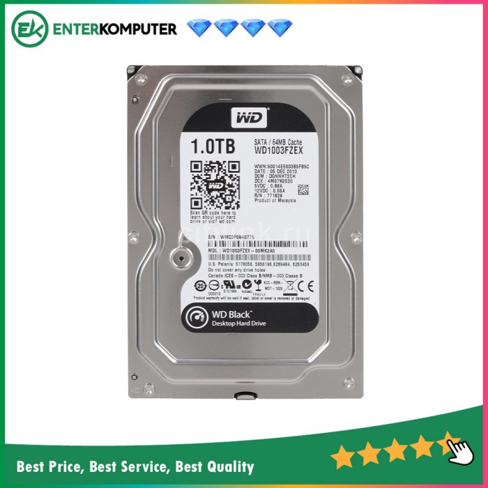 Harddisk WDC 1TB SATA3 64MB - Black Ver-2 - WD1003FZEX - Garansi 5 Th