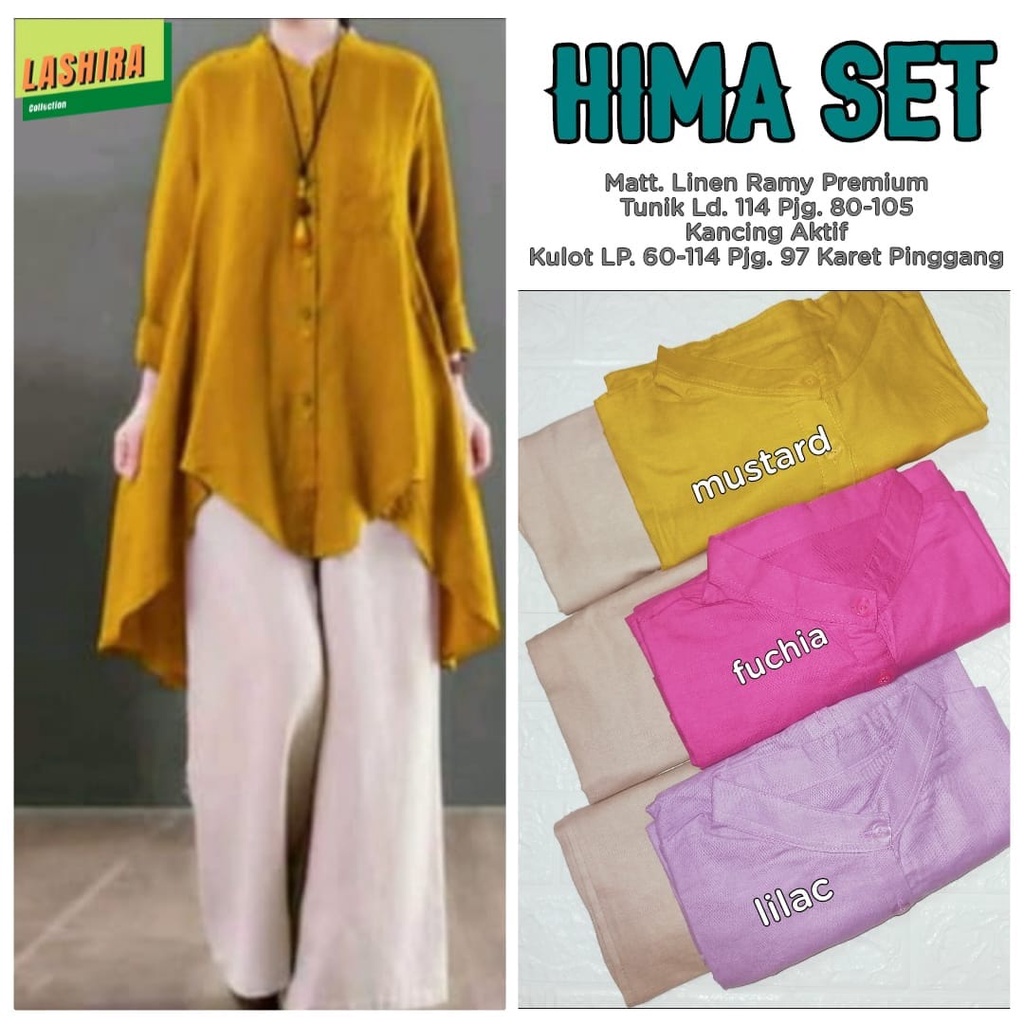 hima set stelan setelan 1set setcel pakaian baju tunik dress kulot clana celana pinggang karet polos