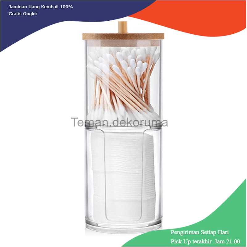 TD-AI Dozzlor Makeup Organizer Toples Cotton Bud with Bamboo Lid - DO01