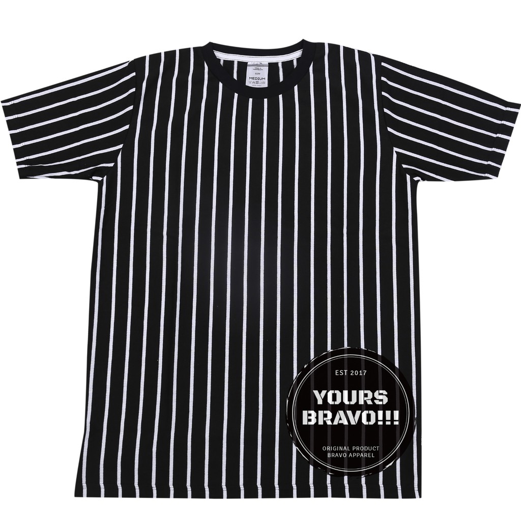 T-SHIRT STRIPE VERTICAL DOMINAN BLACK LIST WHITE / KAOS STRIPE GARIS VERTIKAL DOMINAN HITAM - PUTIH
