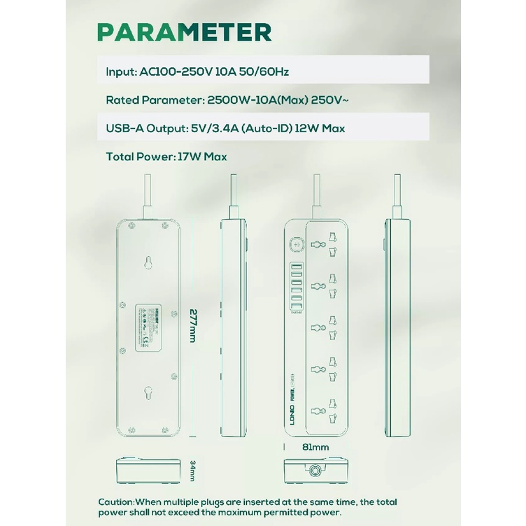 LDNIO SC5614 DEFENDER SERIES - Colokan Listrik Ekstension 5 Socket Universal dengan 6 USB Port