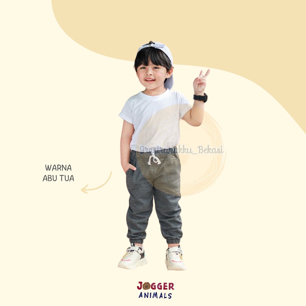 Celana Jogger Anak Polos Warna Abu Tua Size 2-5tahun