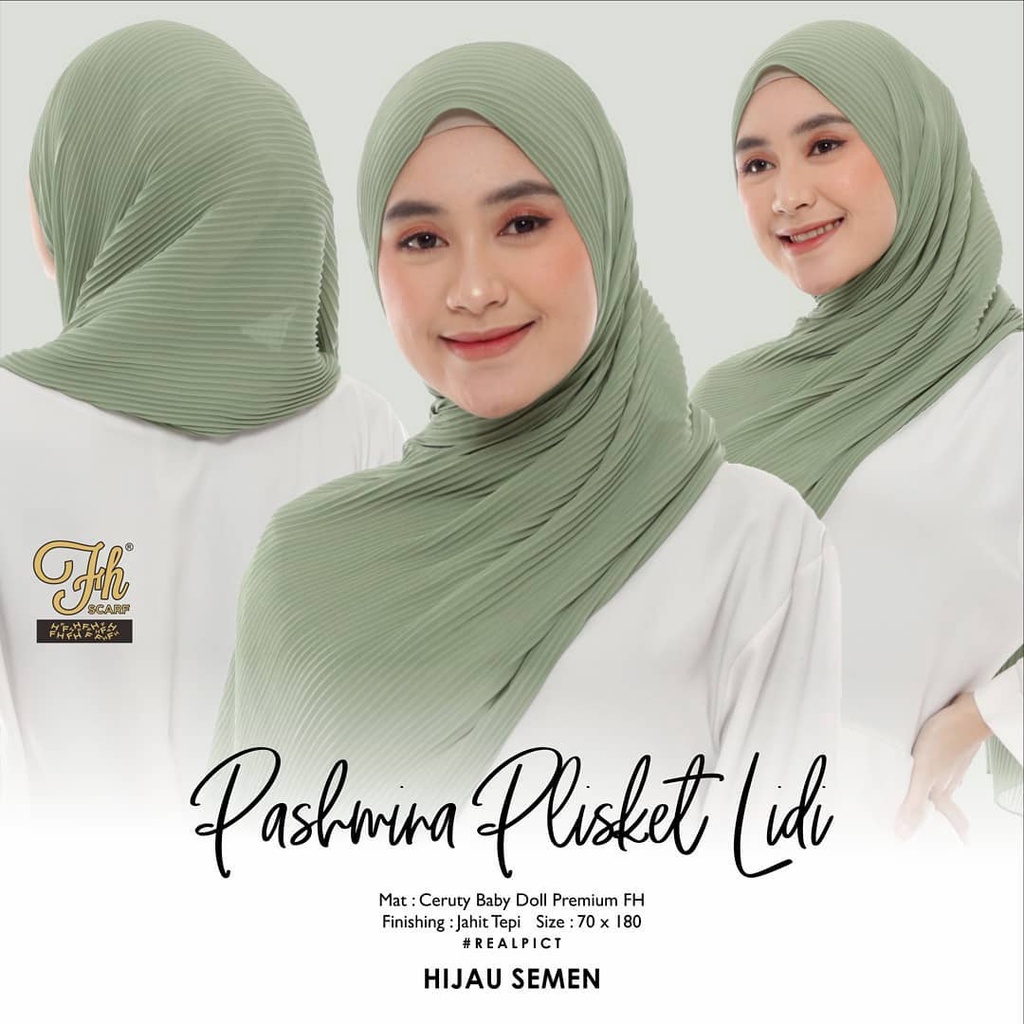 jilbab kerudung pashmina plisket full lidi bahan ceruty babydoll premium warna hijau muda / hijab pa