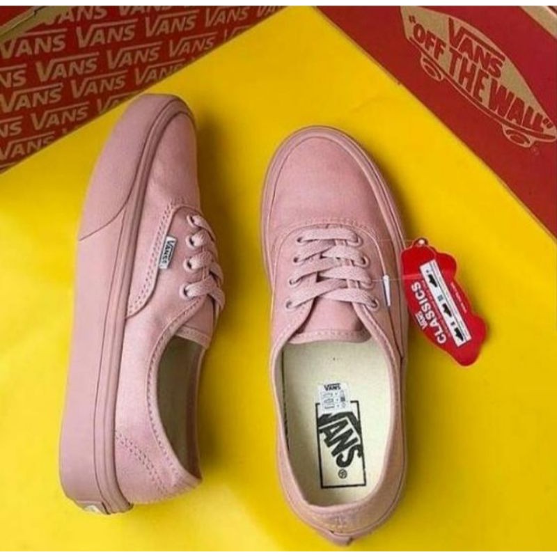 SEPATU43 VANS AUTHENTIC FULL PINK HITAM POLOS WHITE PUTIH OLDSKOOL ERA