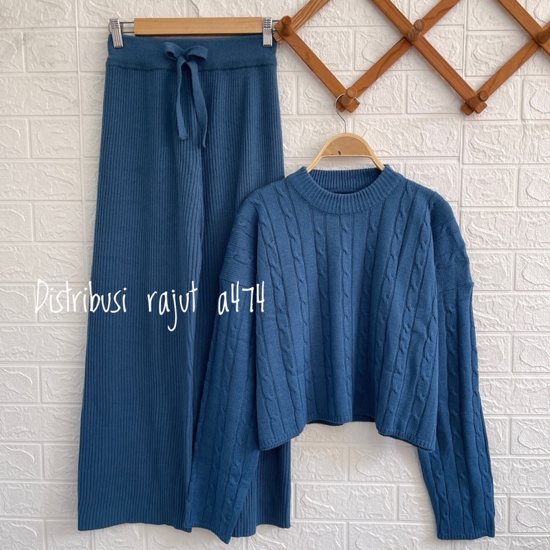 ONESET SETELAN SWEATER RAJUT ANNISA COLAR KULOT