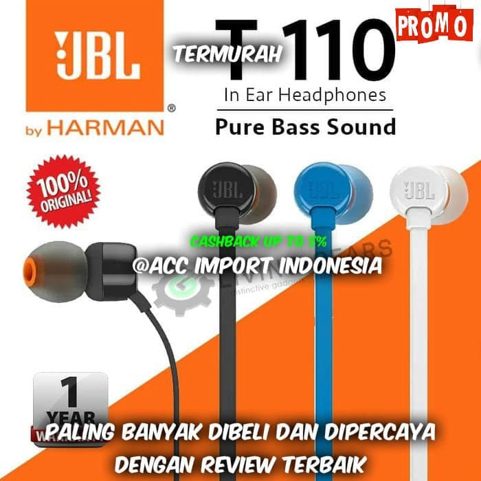 Jbl Headset - Audio - Headset Headset Jbl T110 Headphone Earphone With Mic Microphone Original 100%