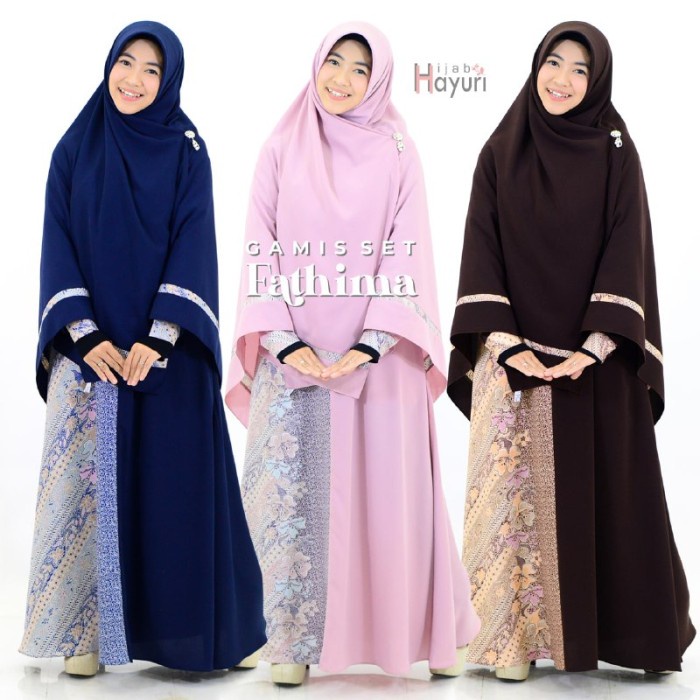 PREMIUM GAMIS KOMBINASI BATIK & POLOS / GAMIS SET FATHIMA BY HIJAB HAYURI - COFFEE, S