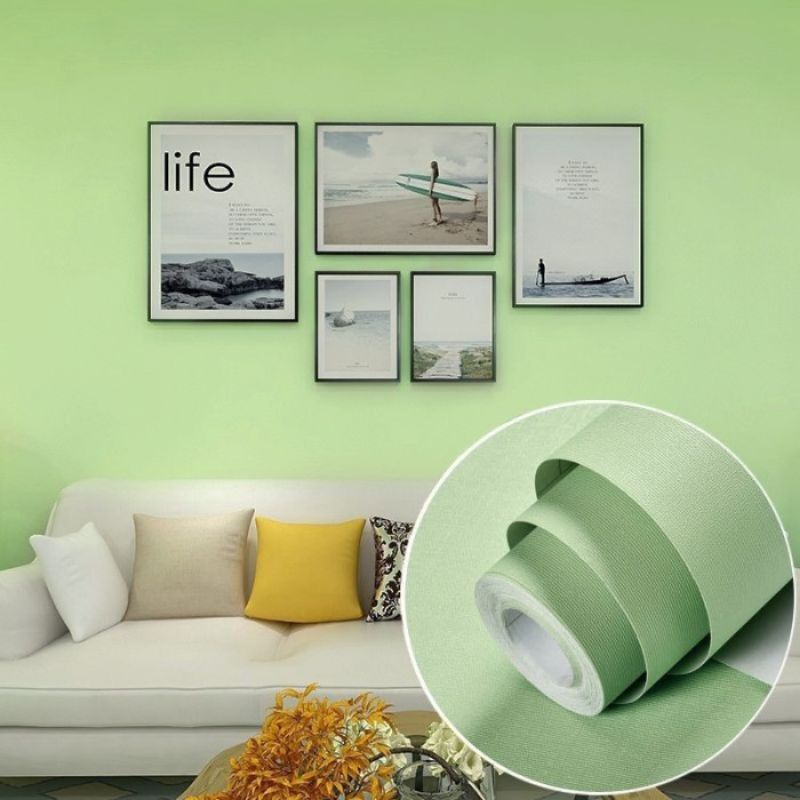 Wallpaper Dinding Polos Sticker Dinding Polos Hijau Bertekstur Serat Pastel