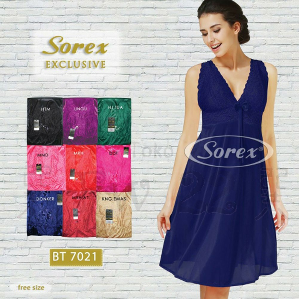 Baju Tidur Daster Satin Sorex 7021 Bermotif Bunga Cantik di Dada dengan Model Bareback yang Nyaman