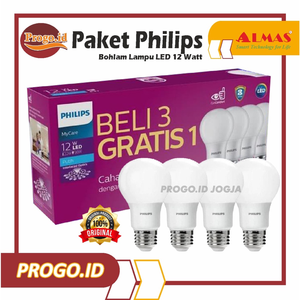 Lampu Led Philips Paket 12 Watt Philips Led 12 watt 12 W 12w Bohlam Led Philips Lampu Philip 3+1