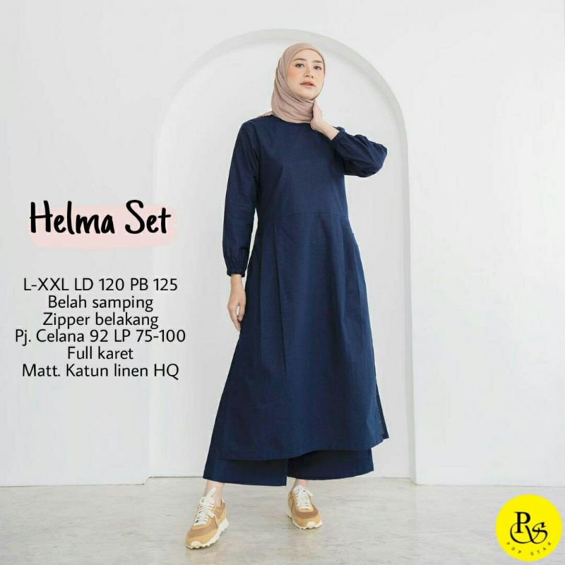 HELMA SET BY POP SETELAN WANITA LINEN LONG TUNIK JUMBO + KULOT