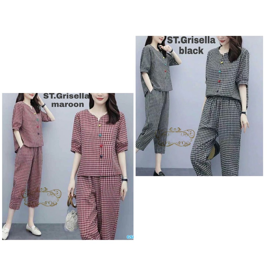 St Grisella/set wanita/set celana 7per8/setelan celana panjang/setelan blus wanita/setelan blus cewe