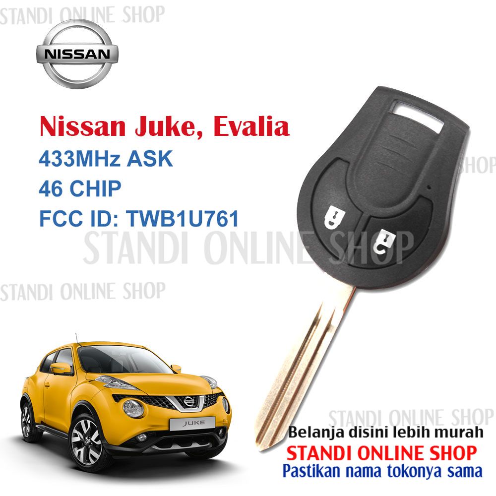 Remote Set Komplit Kunci Mobil Nissan Juke 433Mhz ID46 OEM