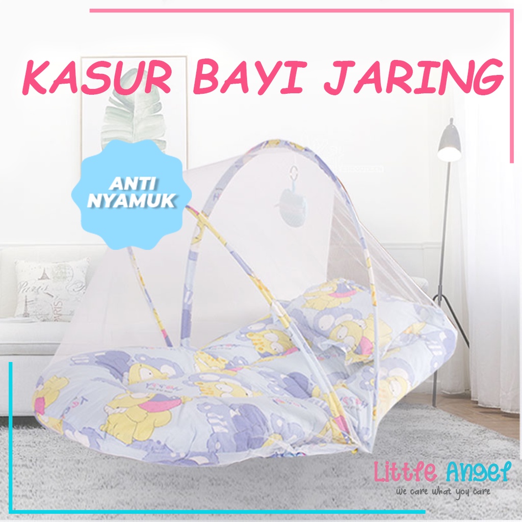 KASUR BAYI KELAMBU ANTI NYAMUK SET BANTAL Tempat Tidur Anak Jaring Lipat Portable Bayi Karakter Lucu