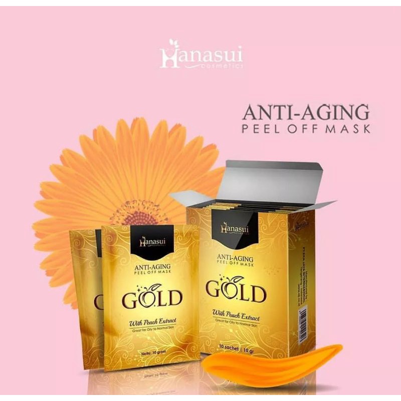 Hanasui GOLD Anti Aging Peel Off Mask Peach Extract Oily to Normal skin sachet masker emas mencerahkan