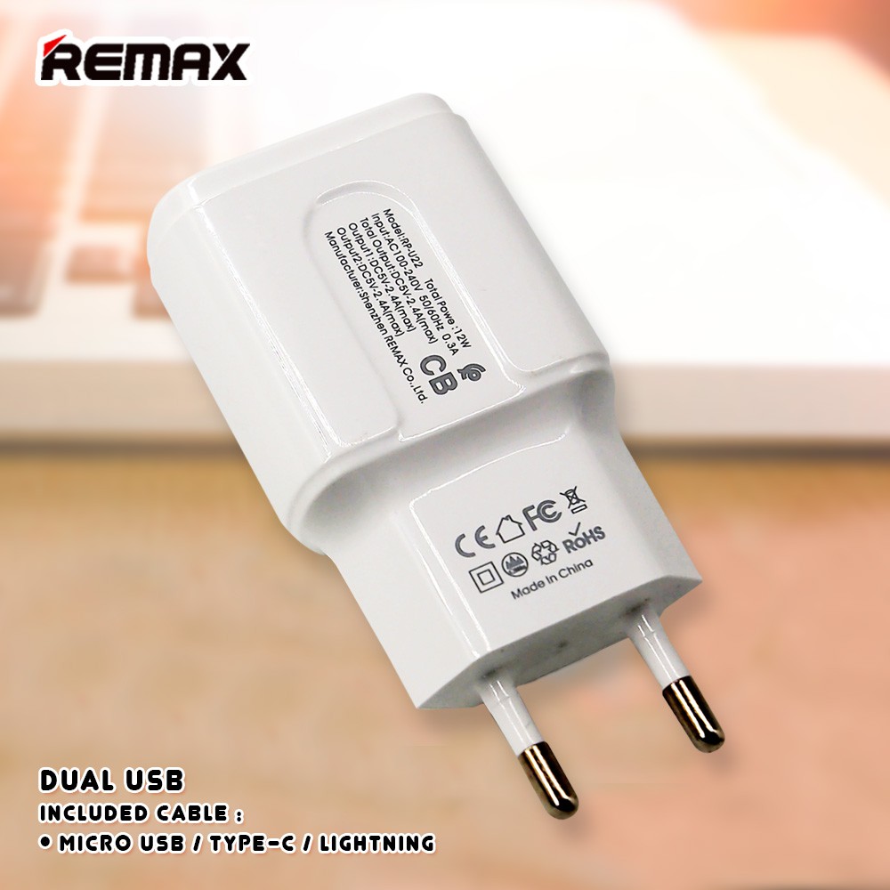 ADAPTOR TRAVEL CHARGER REMAX RP-U22 CHARGER USB TYPE C MURAH