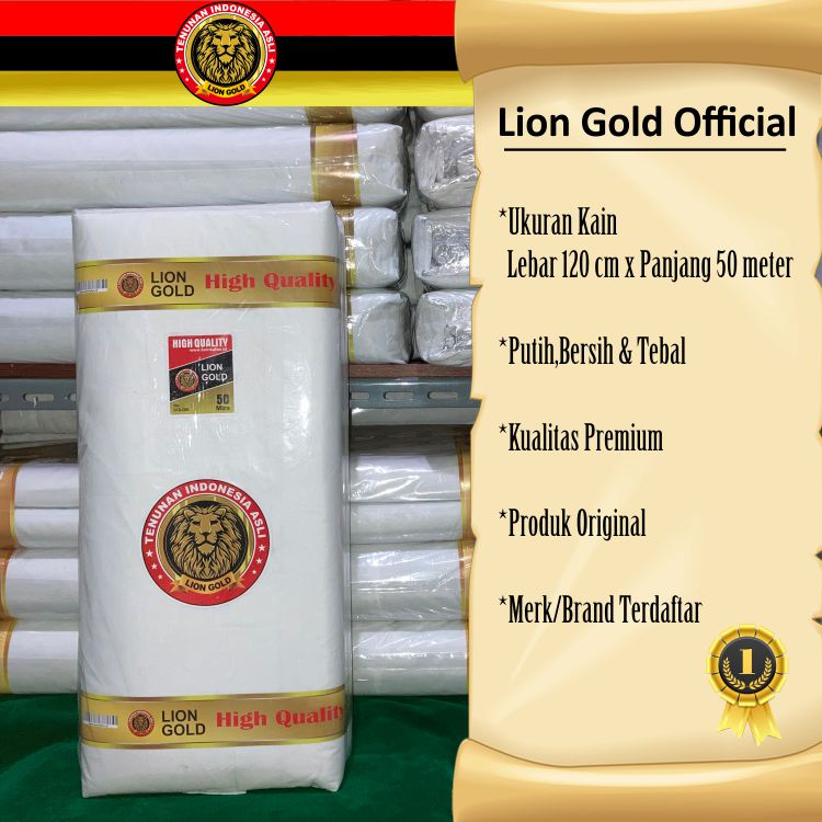 Kain Kafan 1 Roll Lebar 120cm Mori Putih Super Tebal Cap Lion Gold