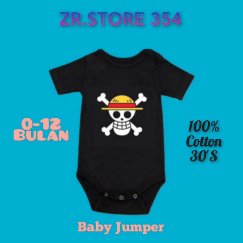 Baju bayi LOGO TENGKORAK / kaos bayi ANIME ONE PIECE / jumpsuit / jumper bayi / jumsuit bayi / bodys