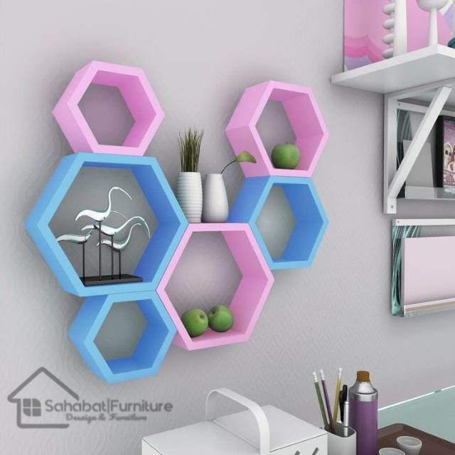 RAK DINDING HEXAGONAL 6 PCS