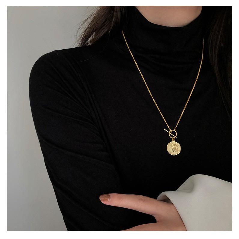 Senada Victory Kalung Rantai Aksen Liontin Koin Gold Silver Aksesoris Fashion SK074