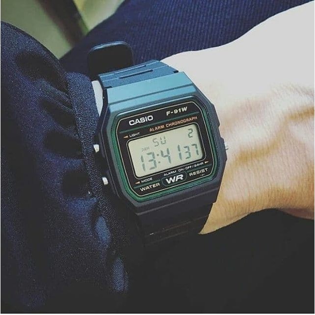 Casio Original F-91W-3DG / F91W-3DG  Jam Tangan Pria - Digital - Karet - Hitam