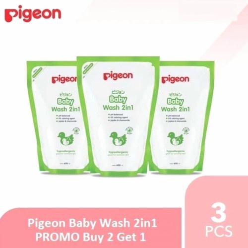 PAKET Pigeon Baby Wash 2 in 1 Refill 600ml isi 3 pouch