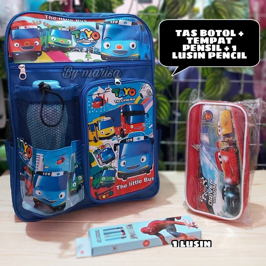 Tas Ransel Anak Laki Laki Paud TK SD Model Tayo 4 In 1