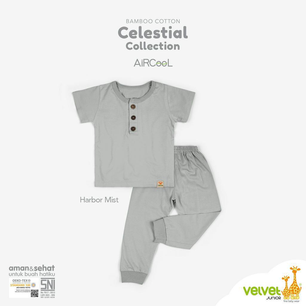 Velvet Celestial Collection Setelan Oblong Pendek + Celana Panjang / Kancing Dada