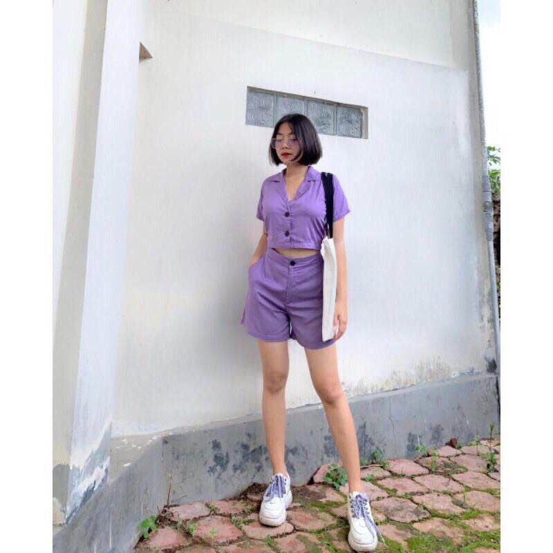 Satu Setelan Crop Top KAncing Celana Pendek Harga Khusus Terbatas!!!