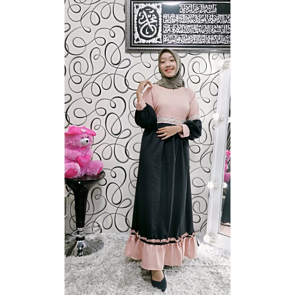 NAURA Dress by NAFA | Gamis Moscrepe Mewah | Gamis renda